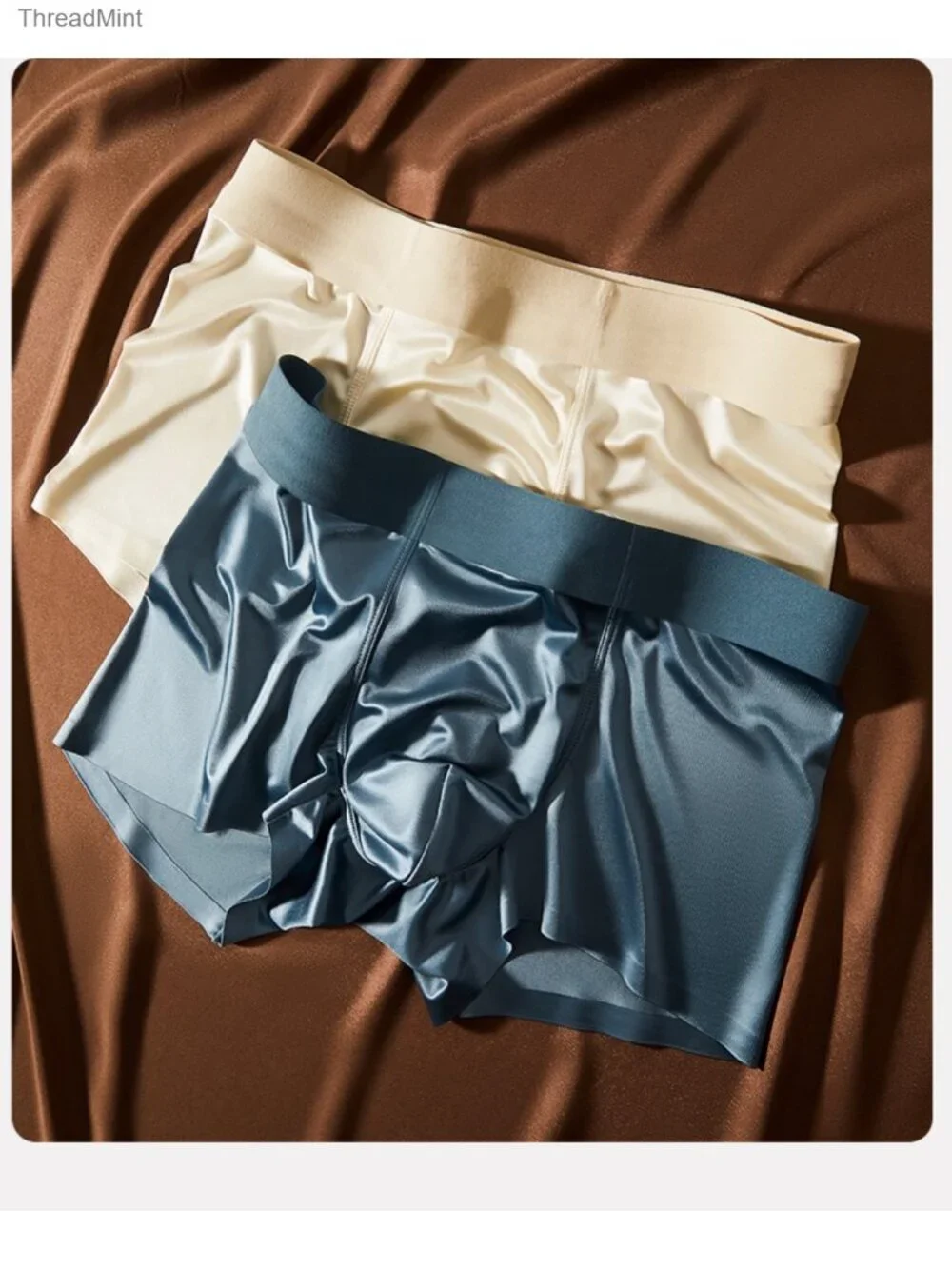 Satin Silk Boxer Briefs Seamless Breathable Mid Waist Underwear